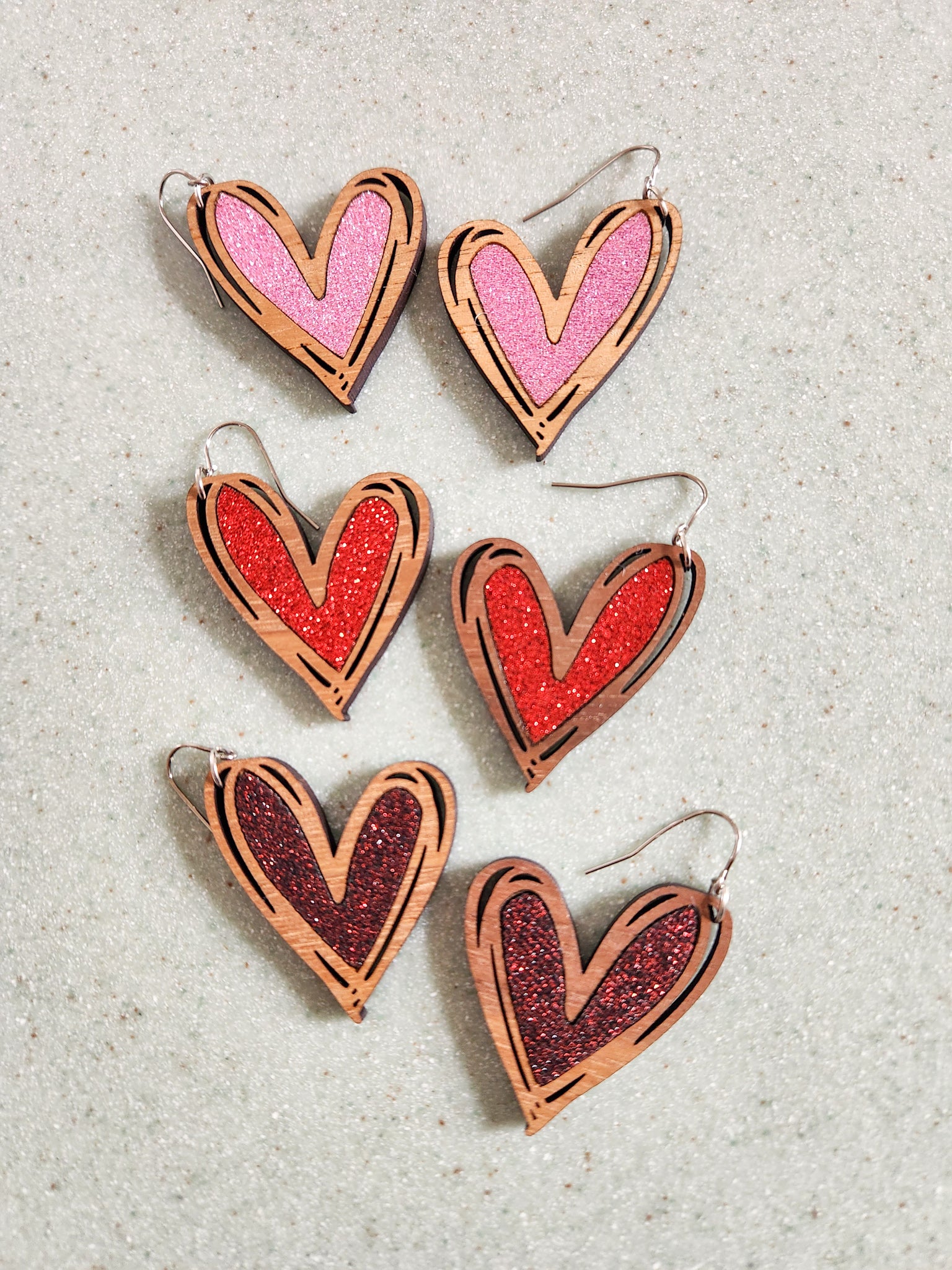 Big Heart Wood Drop Earrings