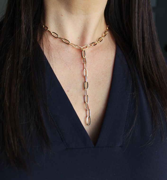 Gold Paperclip Lariat Necklace - Soul Happy