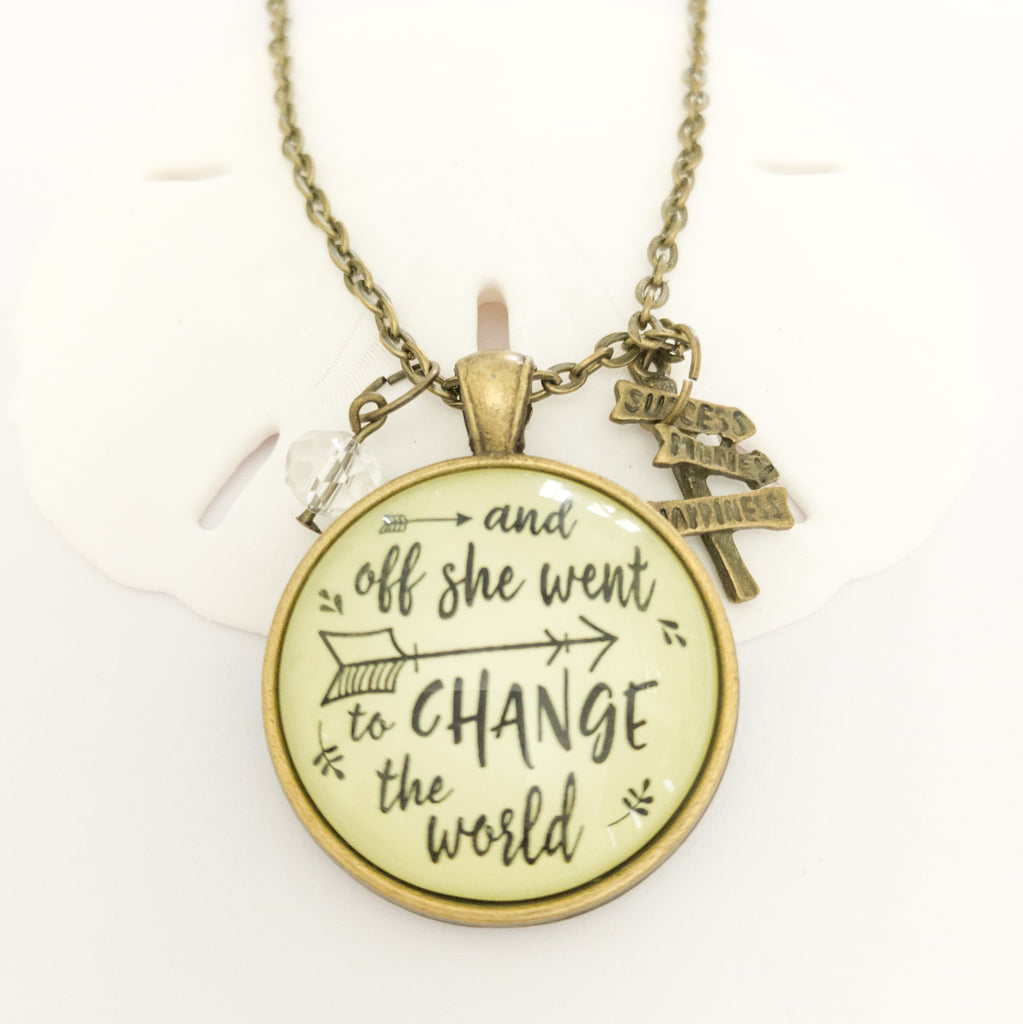 Off She Went to Change the World Necklace - Soul Happy