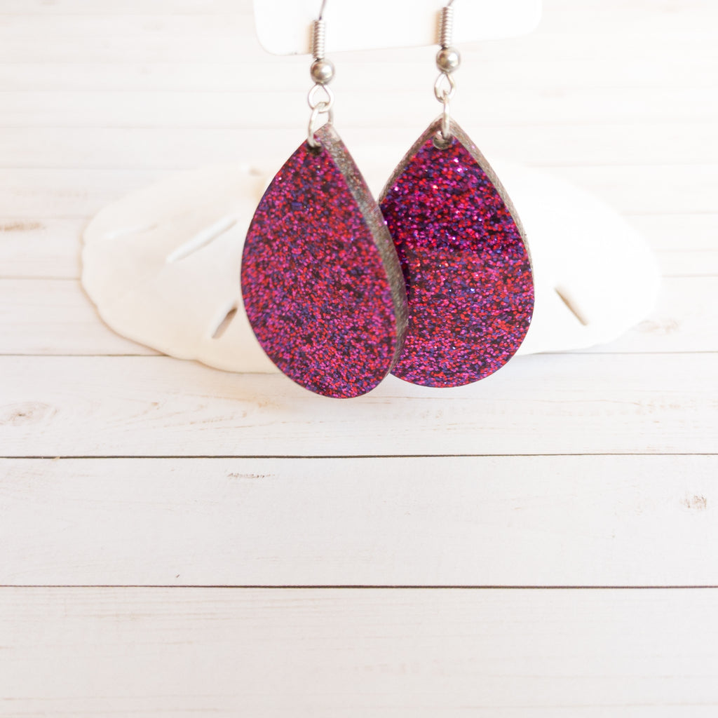 Pink glittery dangle earrings